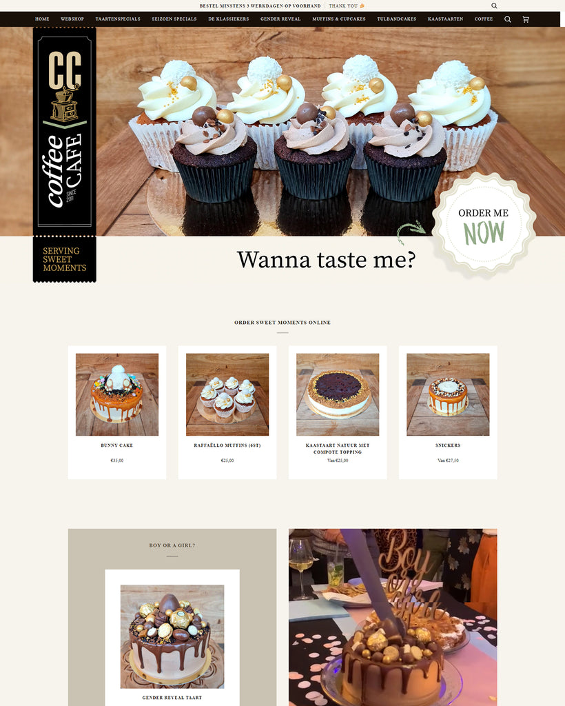 KISS. Consulting's Shopify webshop ontwikkeling voor Coffee Cafe, bekend om zijn heerlijke en nostalgische gebak.