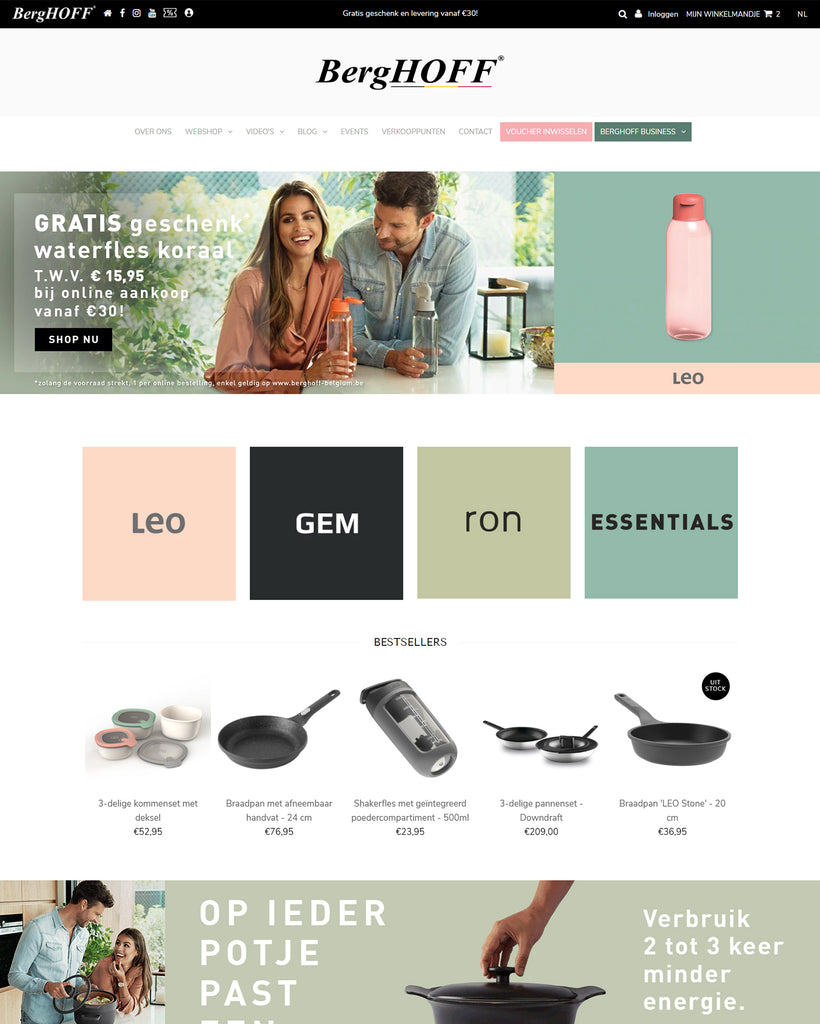 BergHOFF België: Laat een Shopify webshop bouwen die innovatie in keukenontwerp en online winkelen combineert.