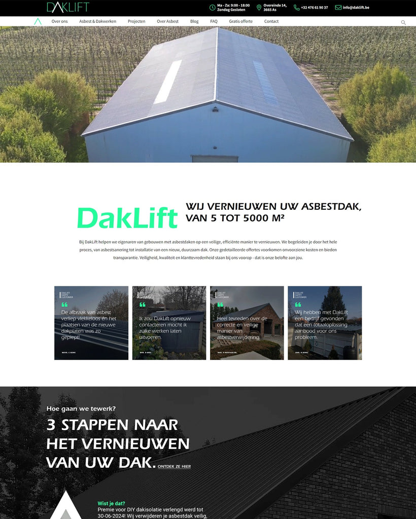 Daklift's transformatie van een kleine start-up naar een leidende speler in de asbestverwijdering en dakrenovatie-industrie, ondersteund door de expertise van KISS. consulting in websiteontwikkeling en digitale marketing