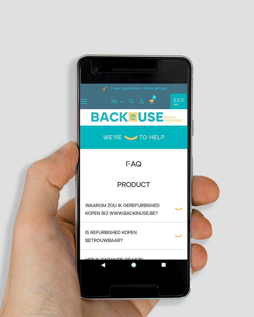 Mobile friendly versie van de Shopify webshop van Back in Use
