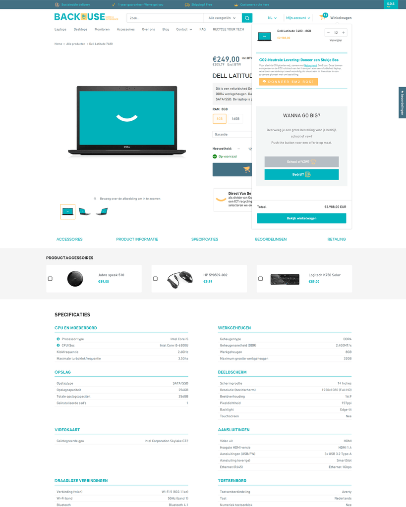 Op maat gemaakte melding bij grote bestellingen in de Shopify webshop van Back in Use